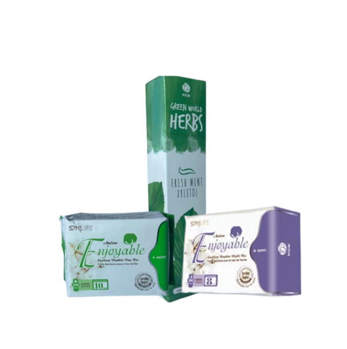 COMBO 2: 1 TOALLA SANITARIA DIA SMILIFE+1TOALLA SANITARIA NOCHE+1 GEL DENTAL HERBS