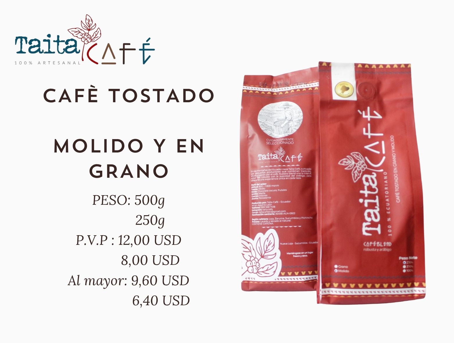 Café tostado en Grano y molido
