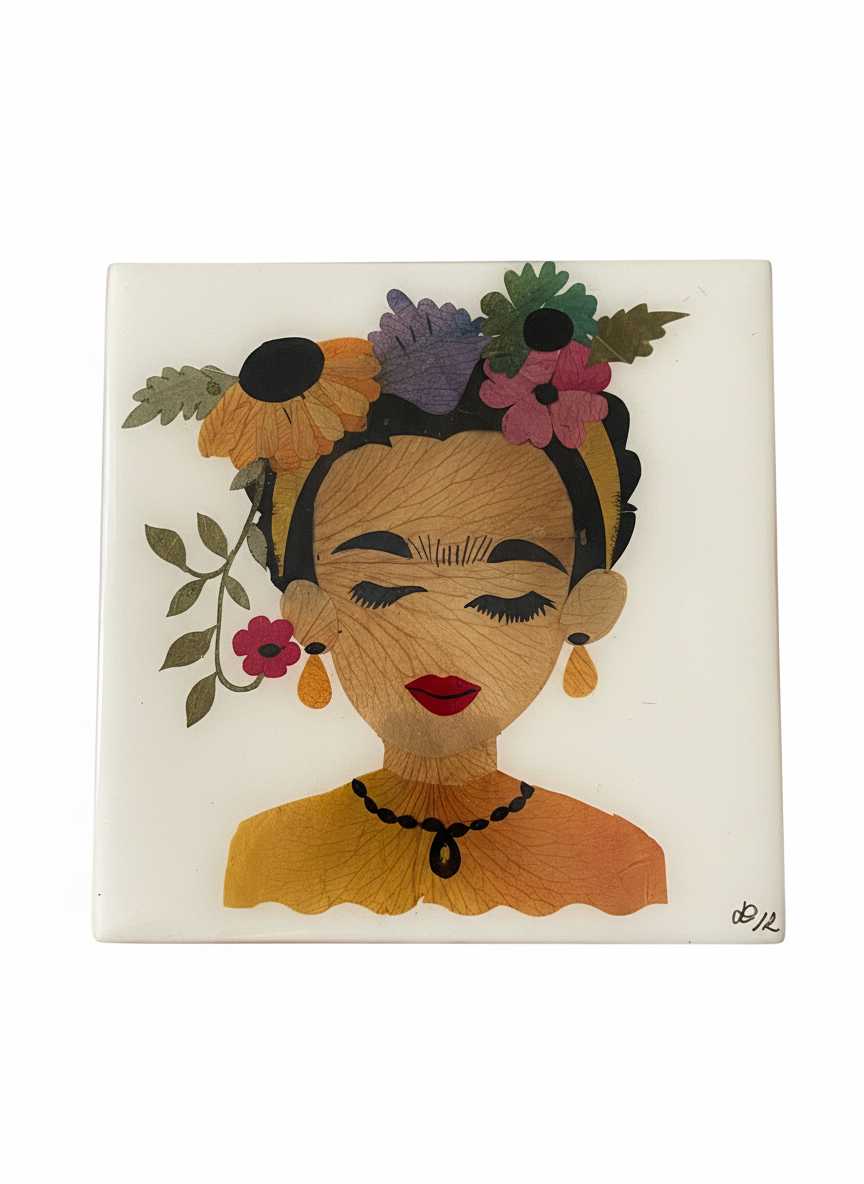 Caja multiuso Frida Khalo con decoración con diseño en pétalos de flores