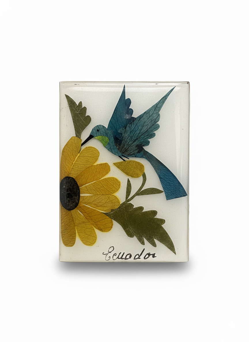 Imanes decorativos con arte de flores secas (Colibrí)