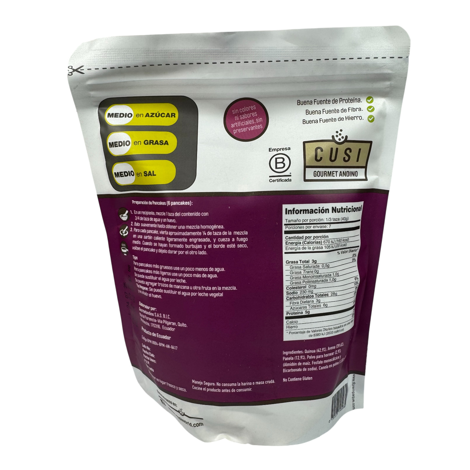 CUSI - Mezcla para pancakes de Quinua + avena con canela