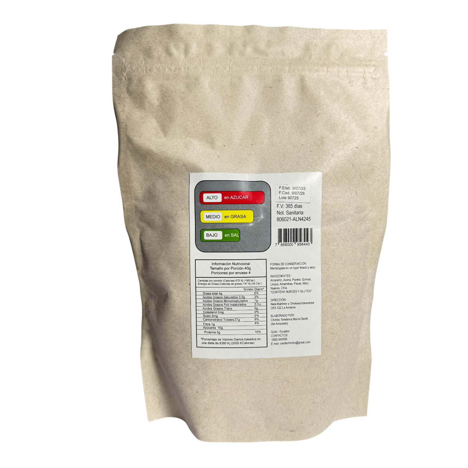 ILLAMOR - Granola a base de cereales y frutos secos, con chía y linaza.