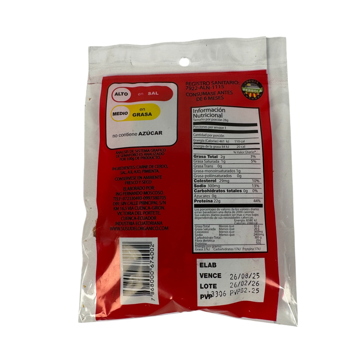 FERBOLA - Charqui ahumado - carne de cerdo picante ahumada y seca
