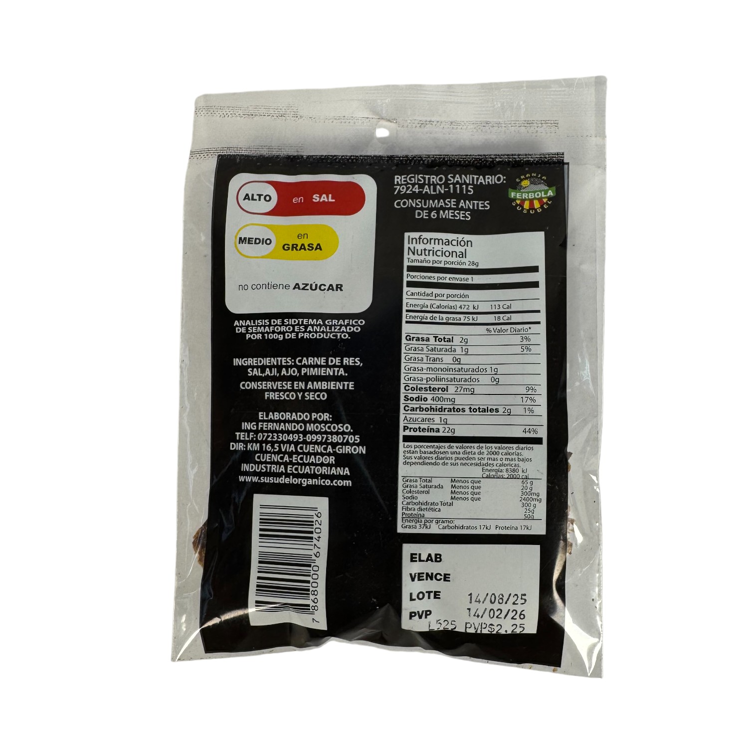 FERBOLA - Charqui ahumado picante - carne de res ahumada, picante y seca