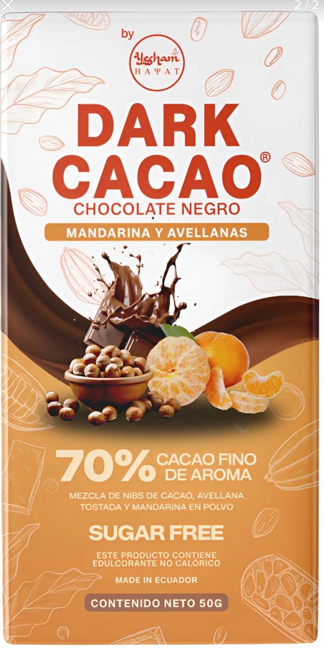 DARK CACAO CHOCOLATE NEGRO 70% MANDARINA Y AVELLANAS