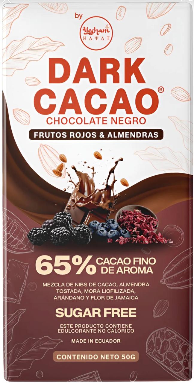 DARK CACAO CHOCOLATE NEGRO 65% FRUTOS ROJOS Y ALMENDRAS