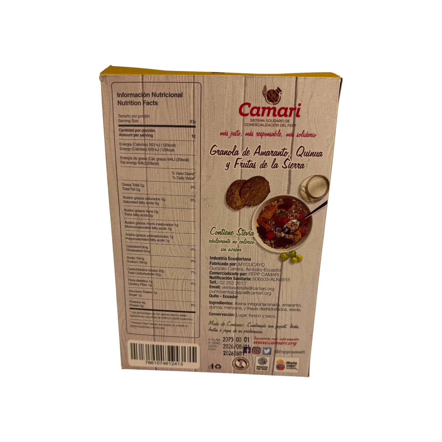 CAMARI - Granola de Amaranto quinua y Frutas de la sierra