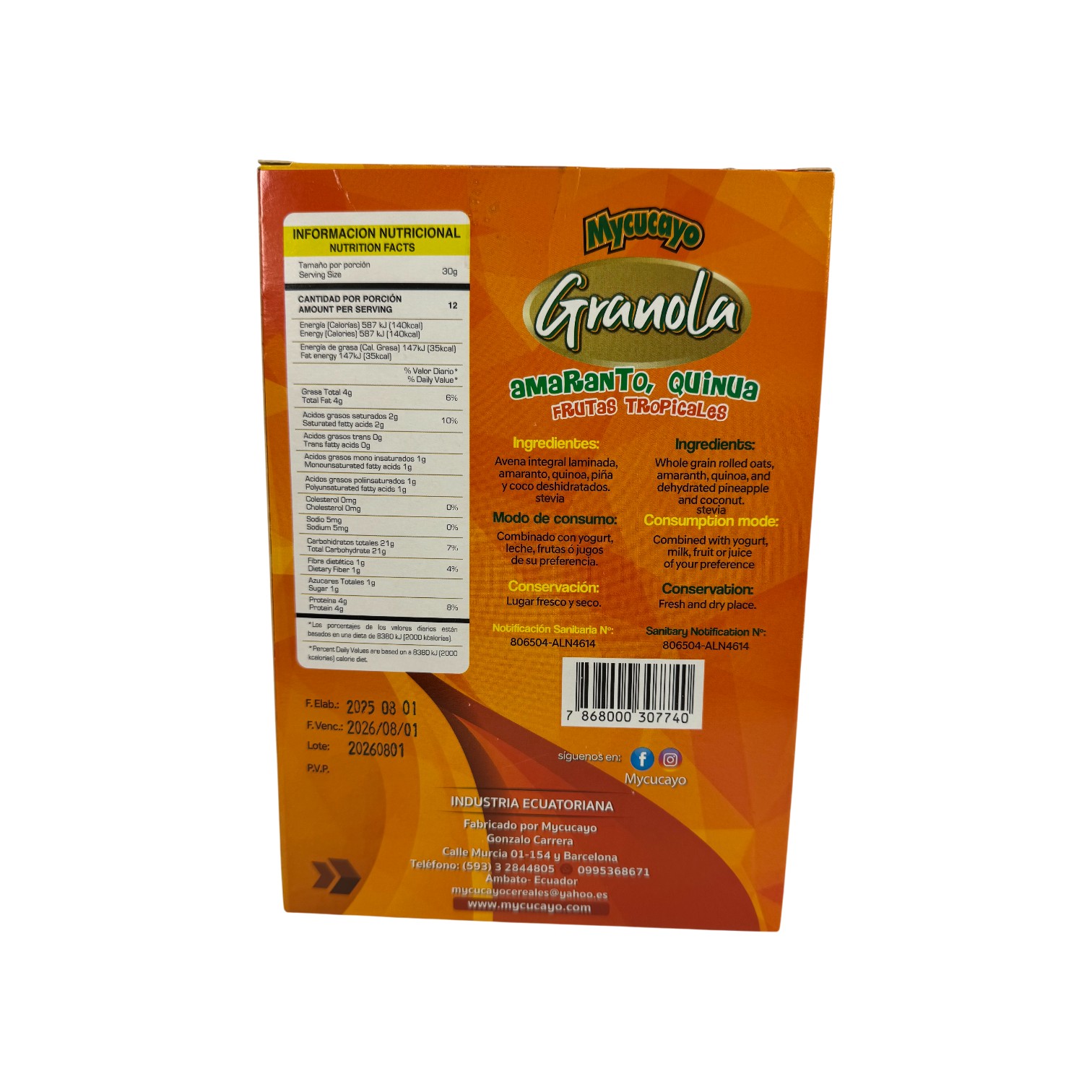 MYCUCAYO - Granola de amaranto, quinua y frutas tropicales